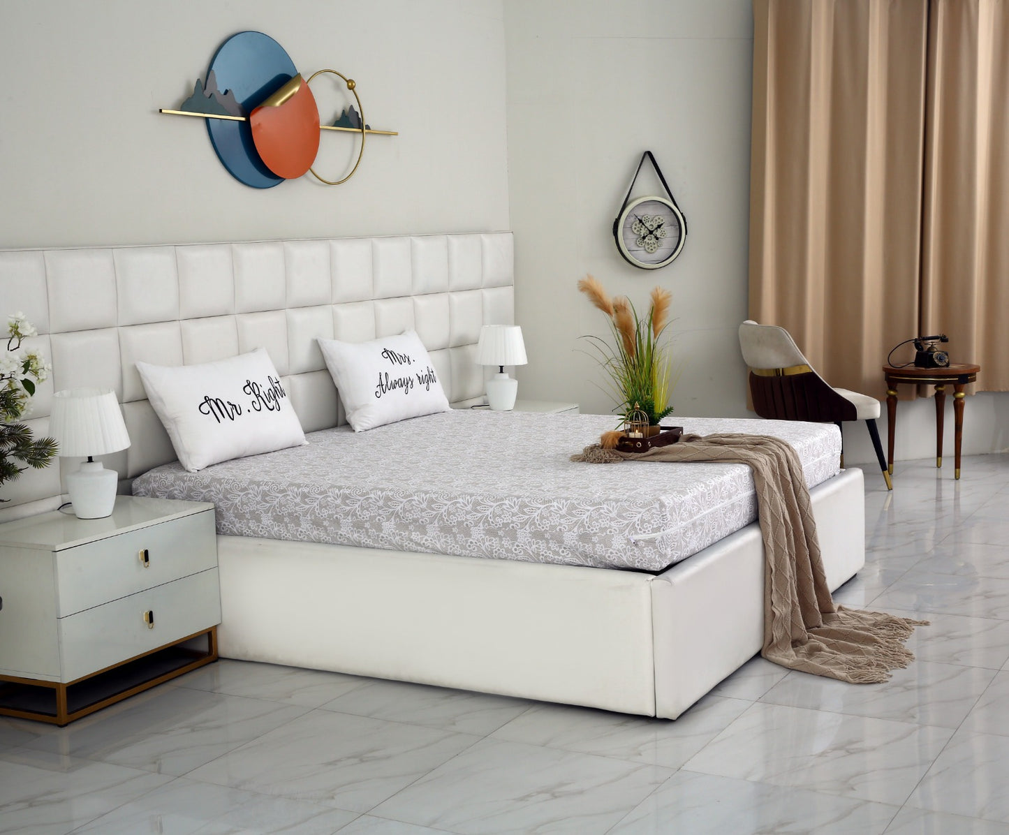 Zipper Mattress Cover Printed-Beige Flower Protectors Apricot
