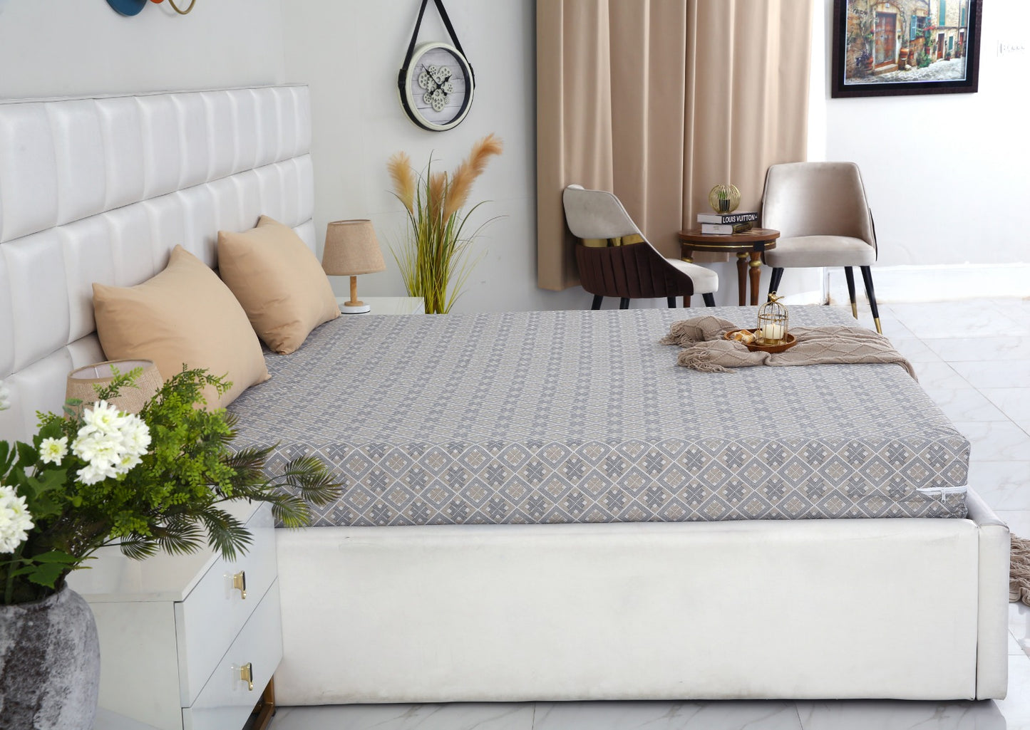 Zipper Mattress Cover Printed-Retro Protectors Apricot