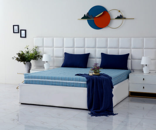 Zipper Mattress Cover Printed-Patrol Blue Check Protectors Apricot