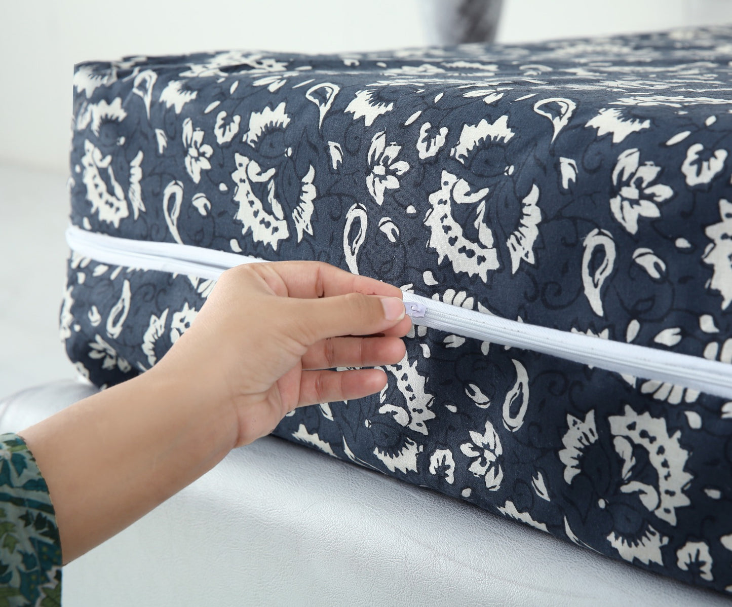 Zipper Mattress Cover Printed-Beige Flower Protectors Apricot