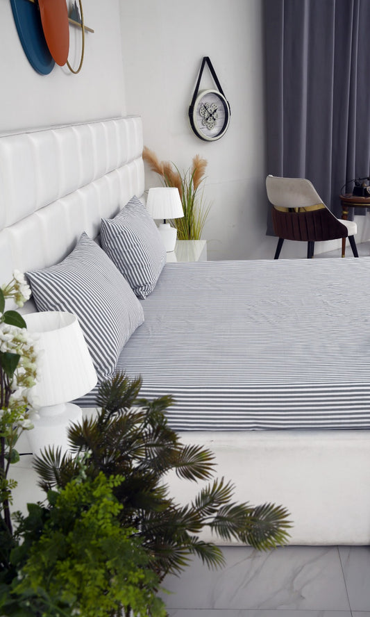 Zipper Mattress Cover Printed-Grey Stripes Protectors Apricot