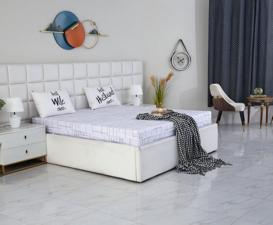 Zipper Mattress Cover Printed-White Check Protectors Apricot