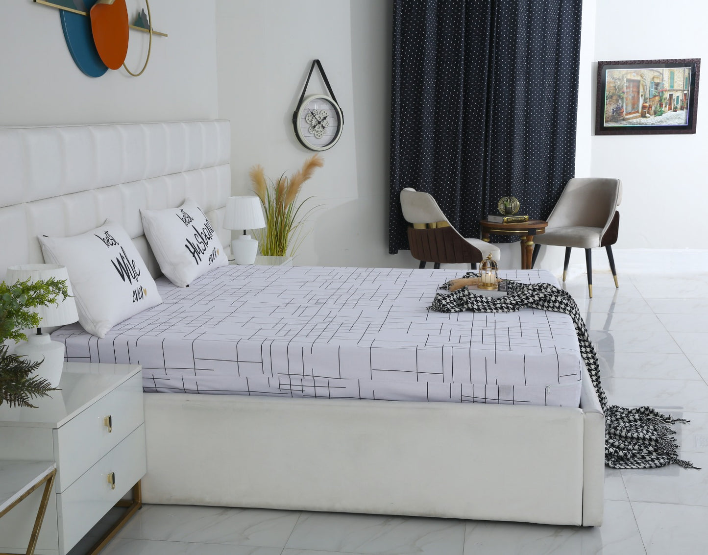 Zipper Mattress Cover Printed-White Check Protectors Apricot