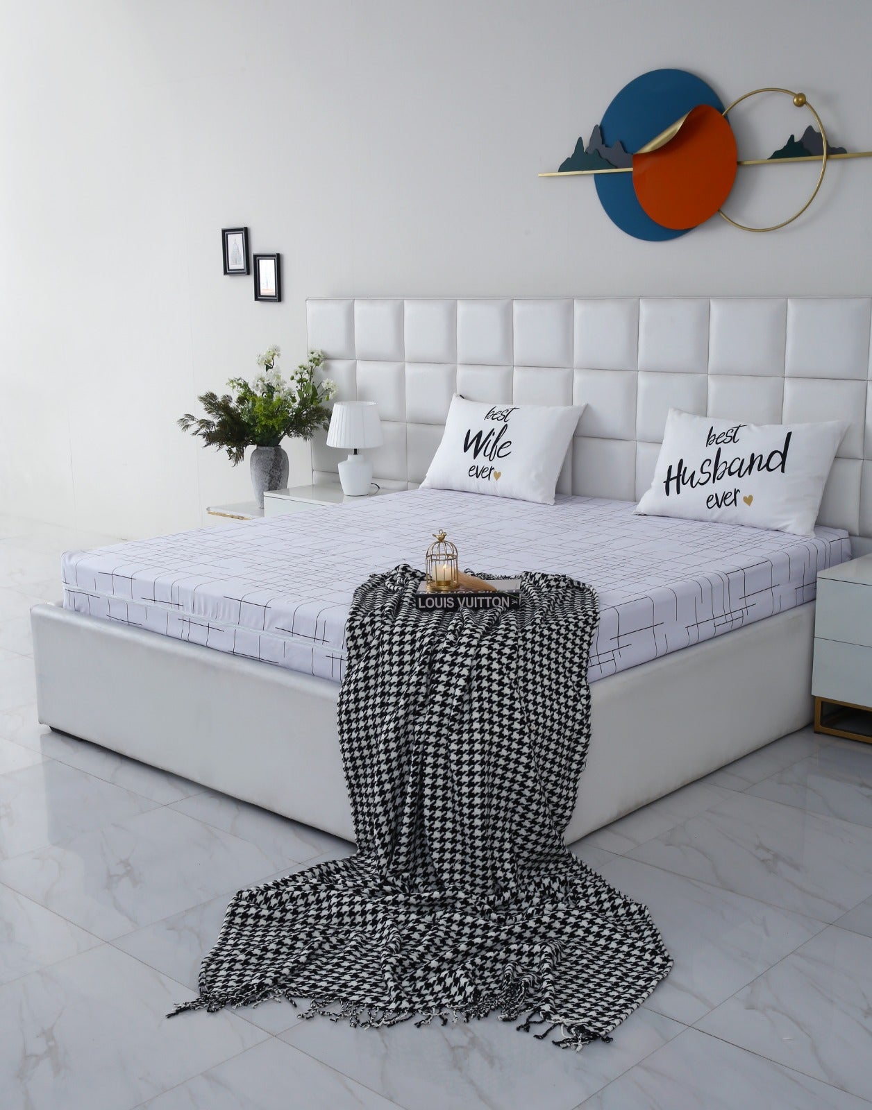 Zipper Mattress Cover Printed-White Check Protectors Apricot