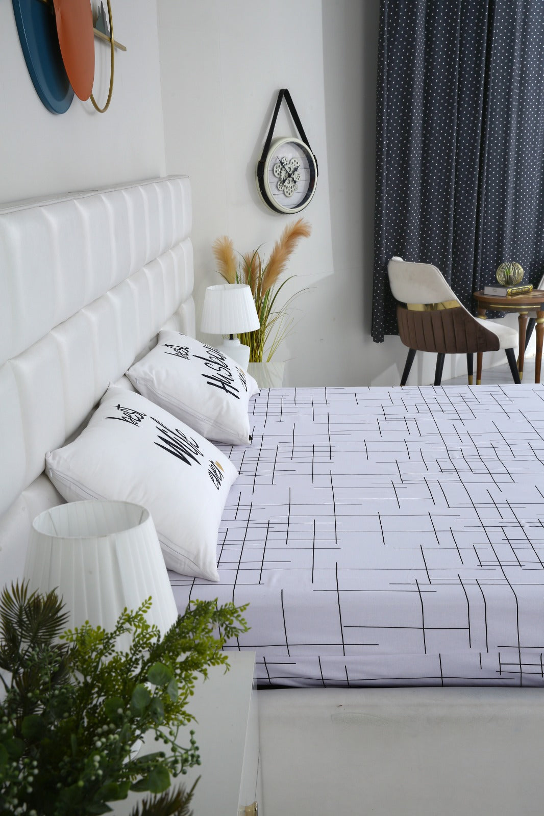 Zipper Mattress Cover Printed-White Check Protectors Apricot