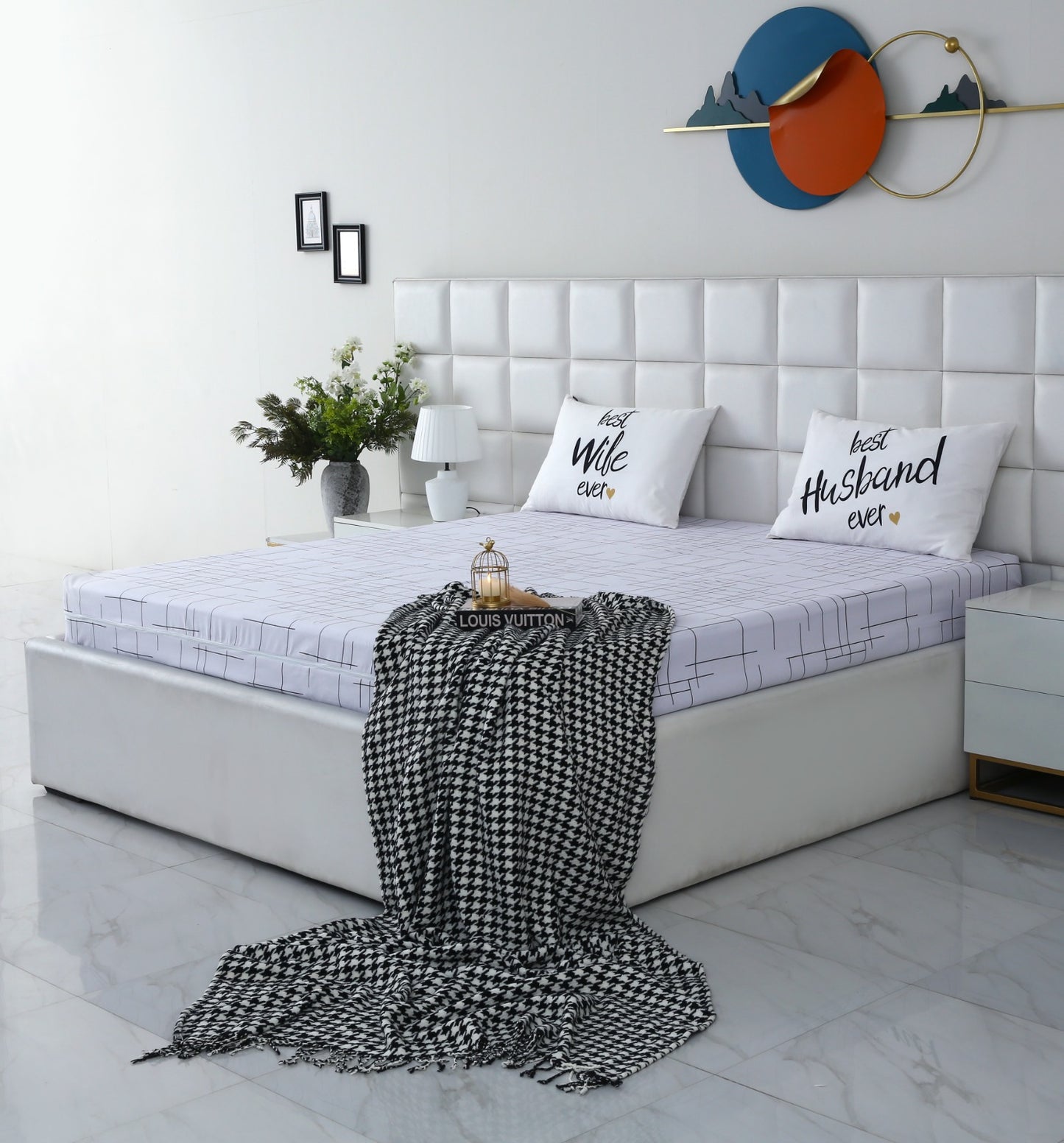 Zipper Mattress Cover Printed-White Check Protectors Apricot
