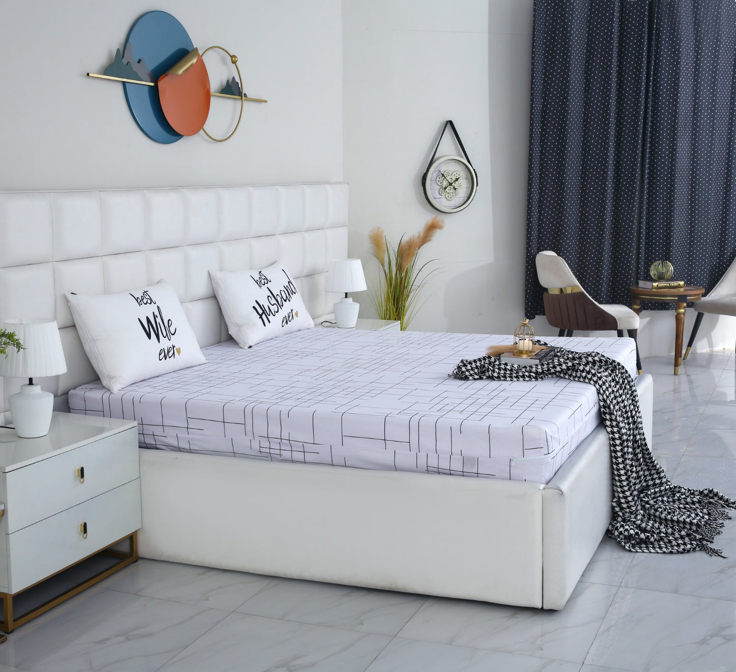 Zipper Mattress Cover Printed-White Check Protectors Apricot