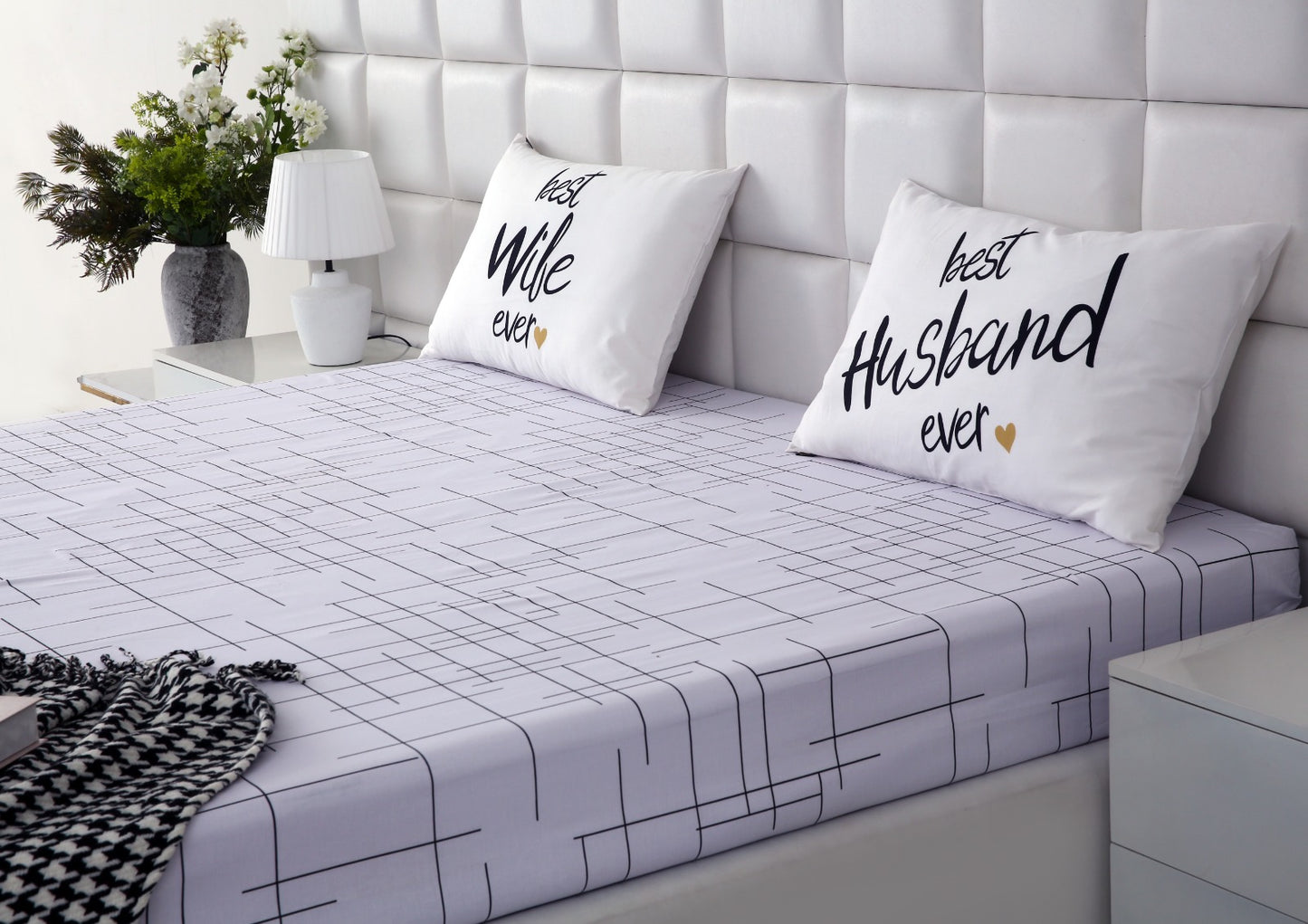 Zipper Mattress Cover Printed-White Check Protectors Apricot