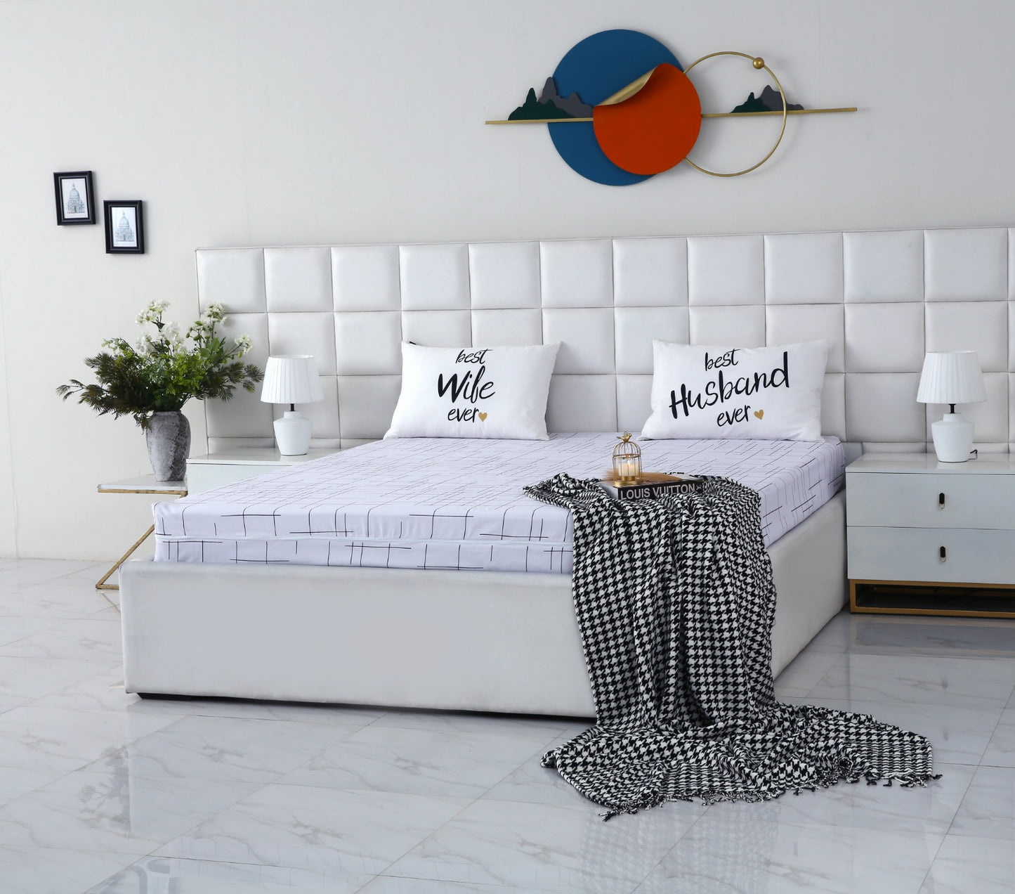 Zipper Mattress Cover Printed-White Check Protectors Apricot