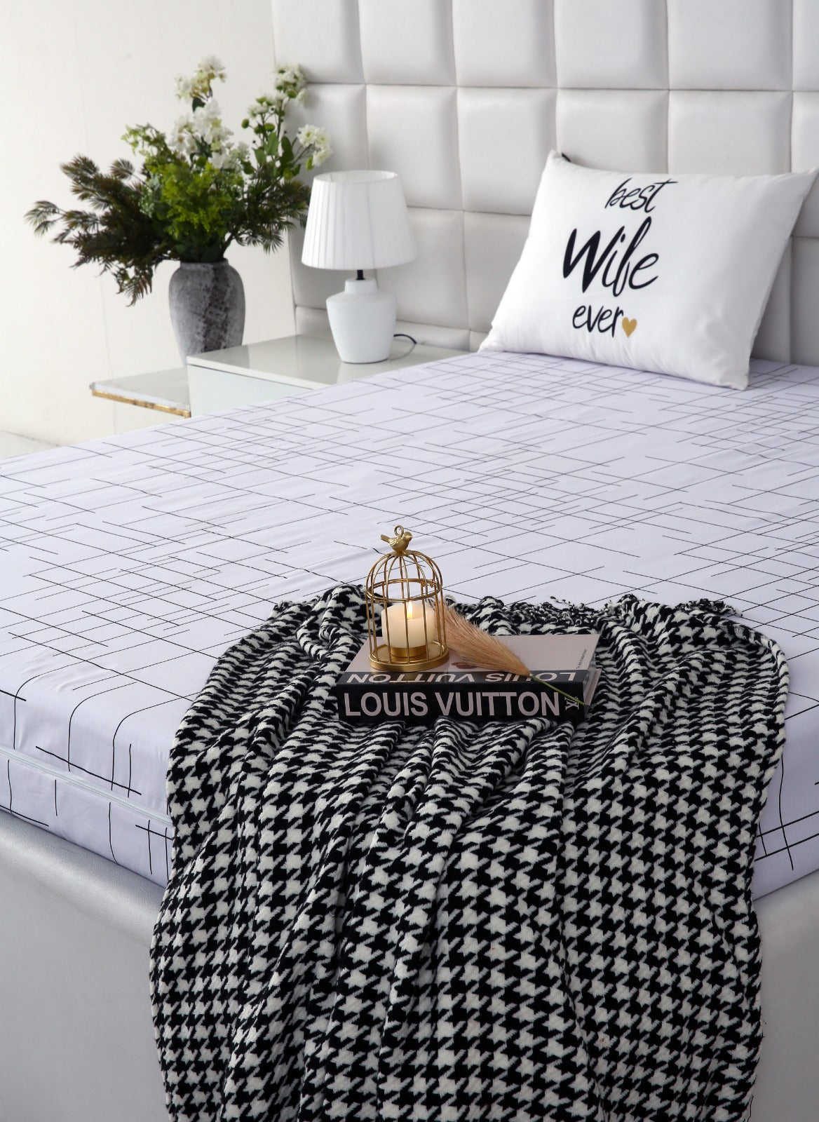 Zipper Mattress Cover Printed-White Check Protectors Apricot