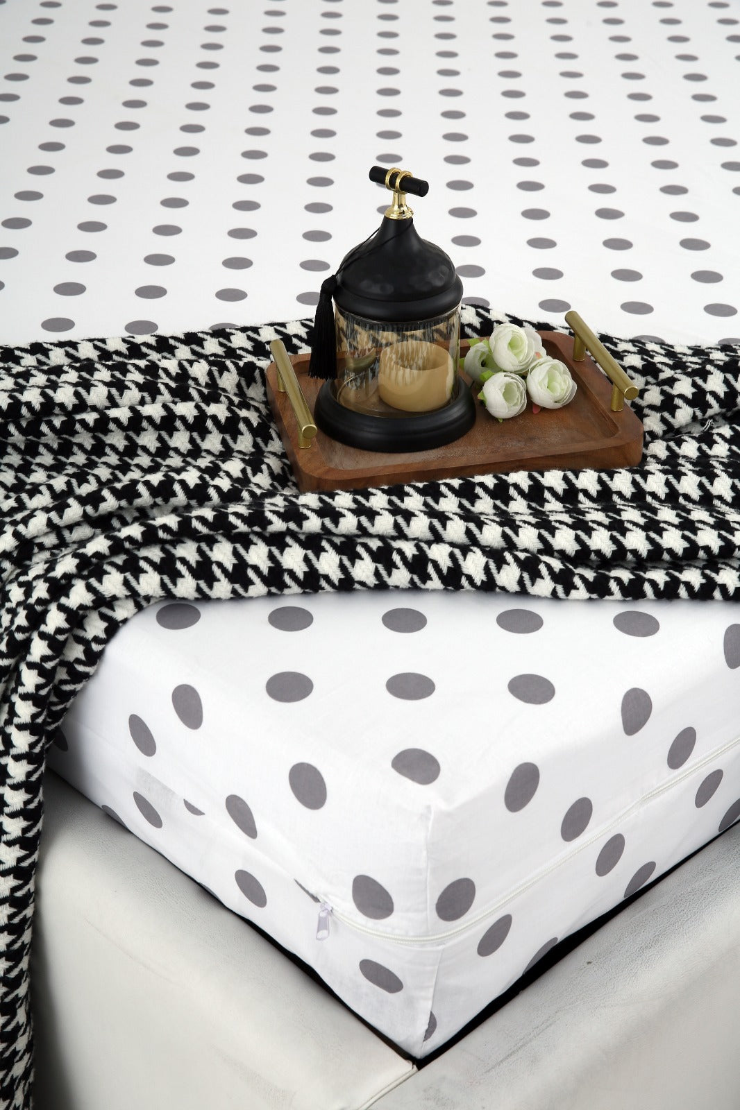 Zipper Mattress Cover Printed-Bold Polka Protectors Apricot
