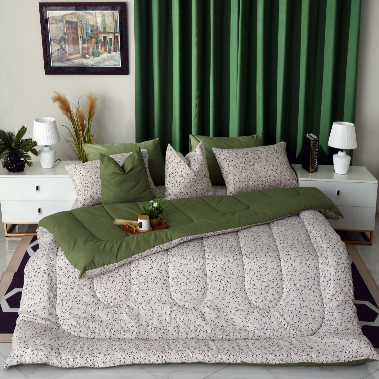 8 PCs Winter Comforter Set-Tiny Flowers Comforters Apricot