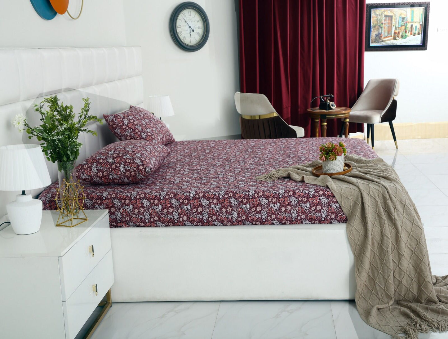 Fitted Bed Sheet-Plum Intricacies Fitted Sheets Apricot