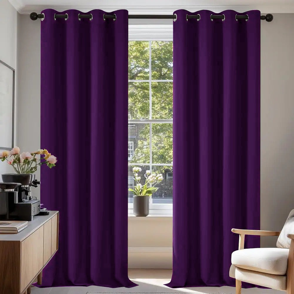 2 PCs Blackout Room Curtains-Purple Curtains Apricot