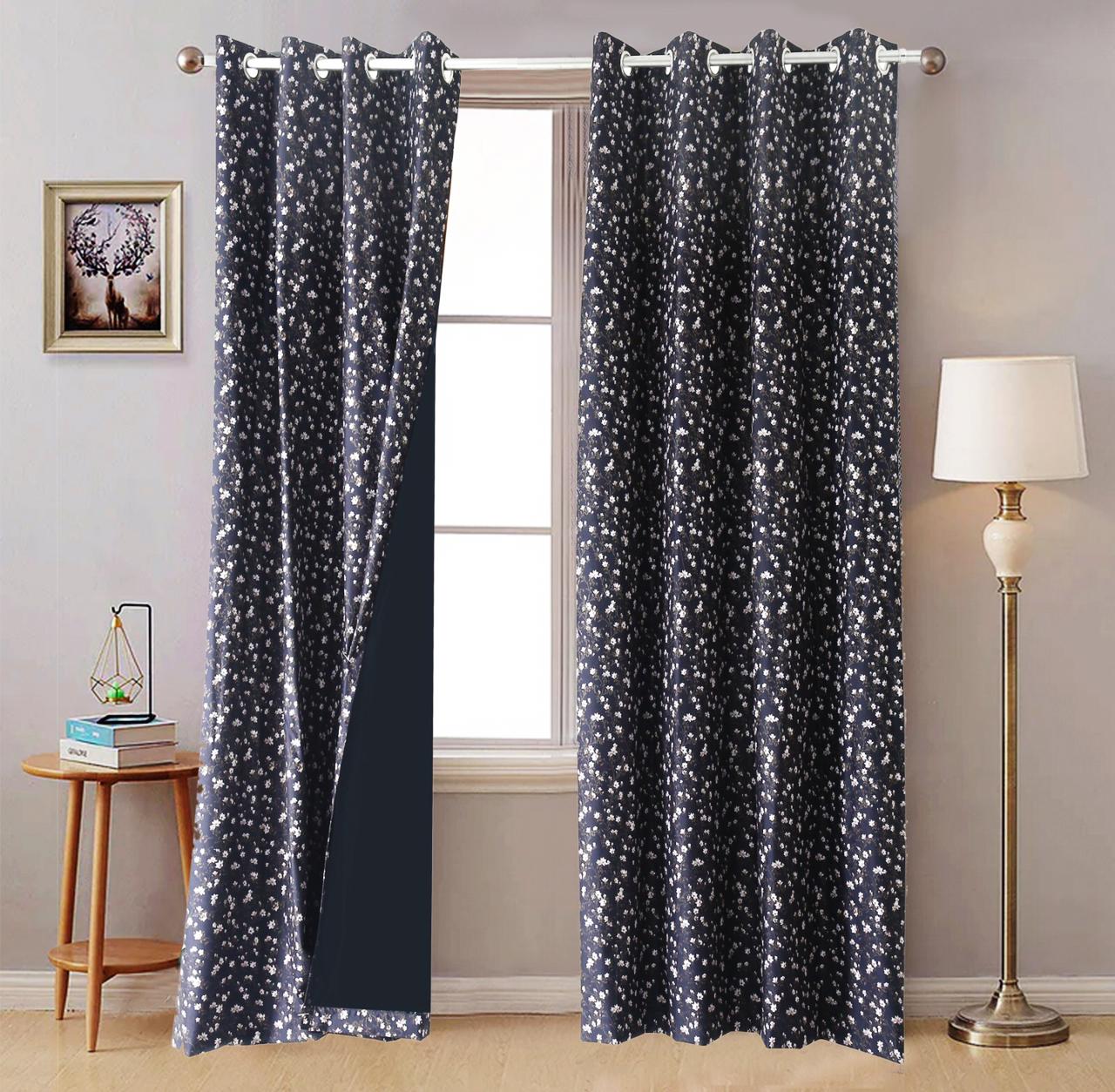 2 PCs Blackout Room Curtains-White Jazmin Curtains Apricot