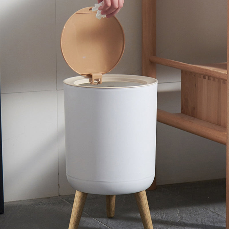 Indoor trash Bin With Wooden Feets-SA2408-108 Bathroom Accessory Sets Apricot