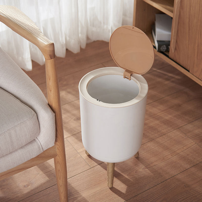 Indoor trash Bin With Wooden Feets-SA2408-108 Bathroom Accessory Sets Apricot