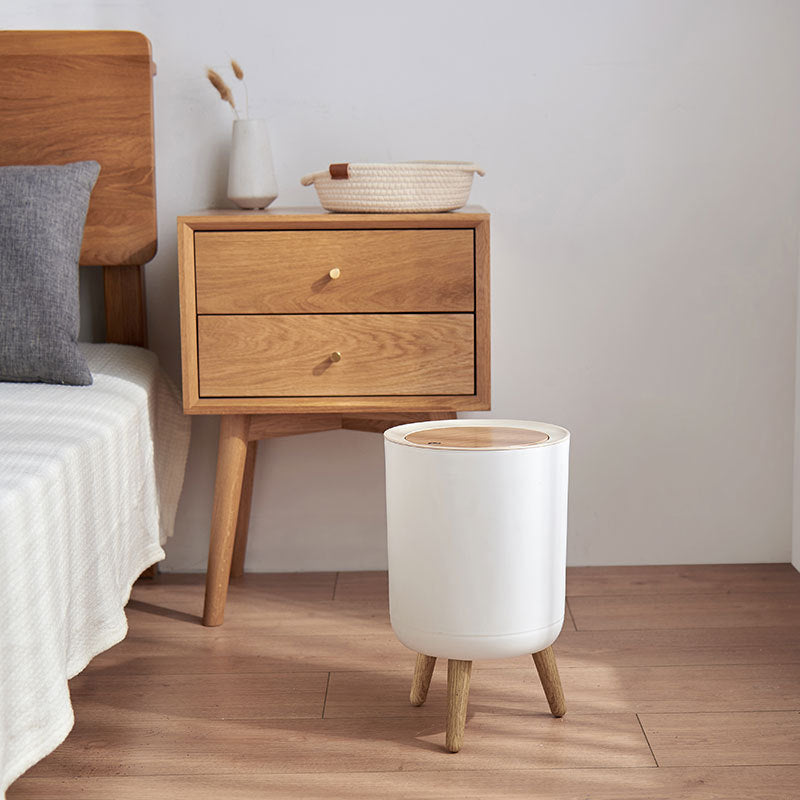 Indoor trash Bin With Wooden Feets-SA2408-108 Bathroom Accessory Sets Apricot