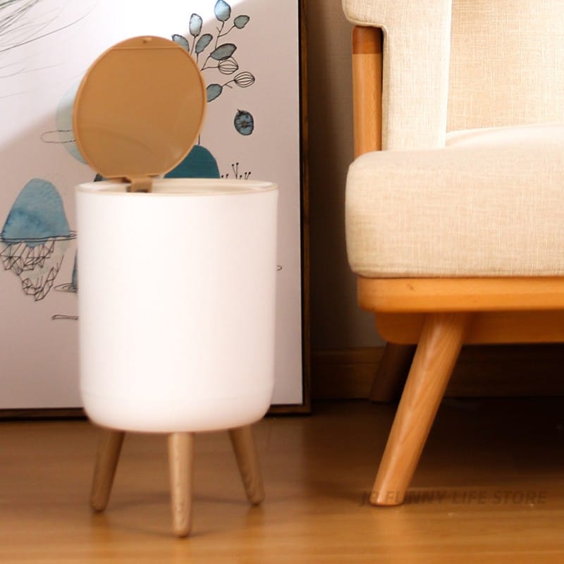 Indoor trash Bin With Wooden Feets-SA2408-108 Bathroom Accessory Sets Apricot
