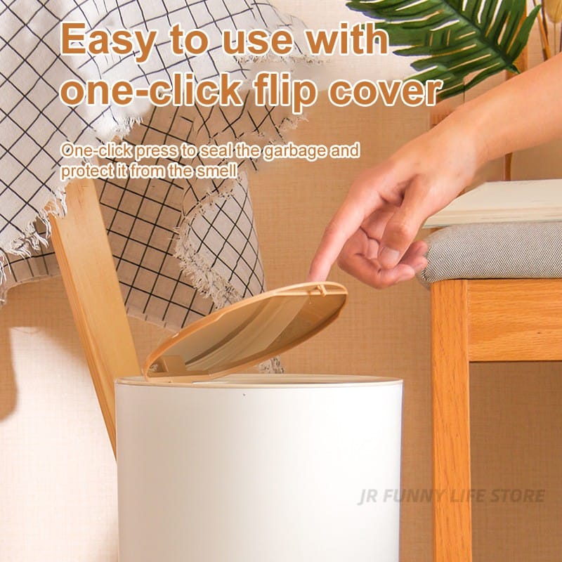 Indoor trash Bin With Wooden Feets-SA2408-108 Bathroom Accessory Sets Apricot