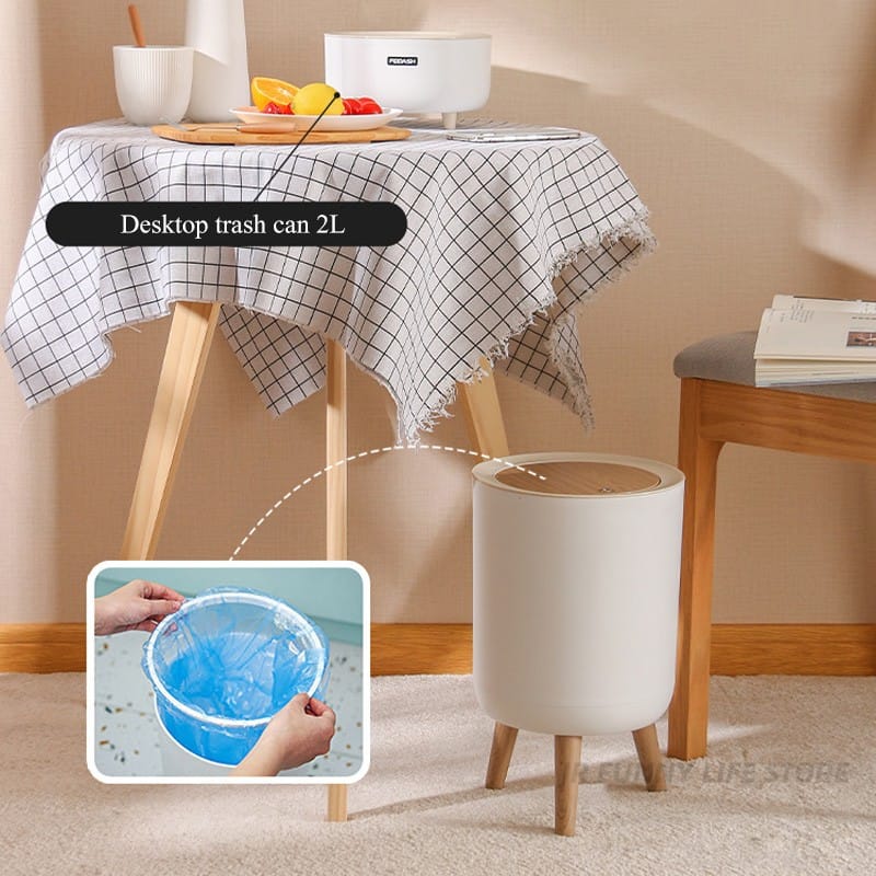 Indoor trash Bin With Wooden Feets-SA2408-108 Bathroom Accessory Sets Apricot