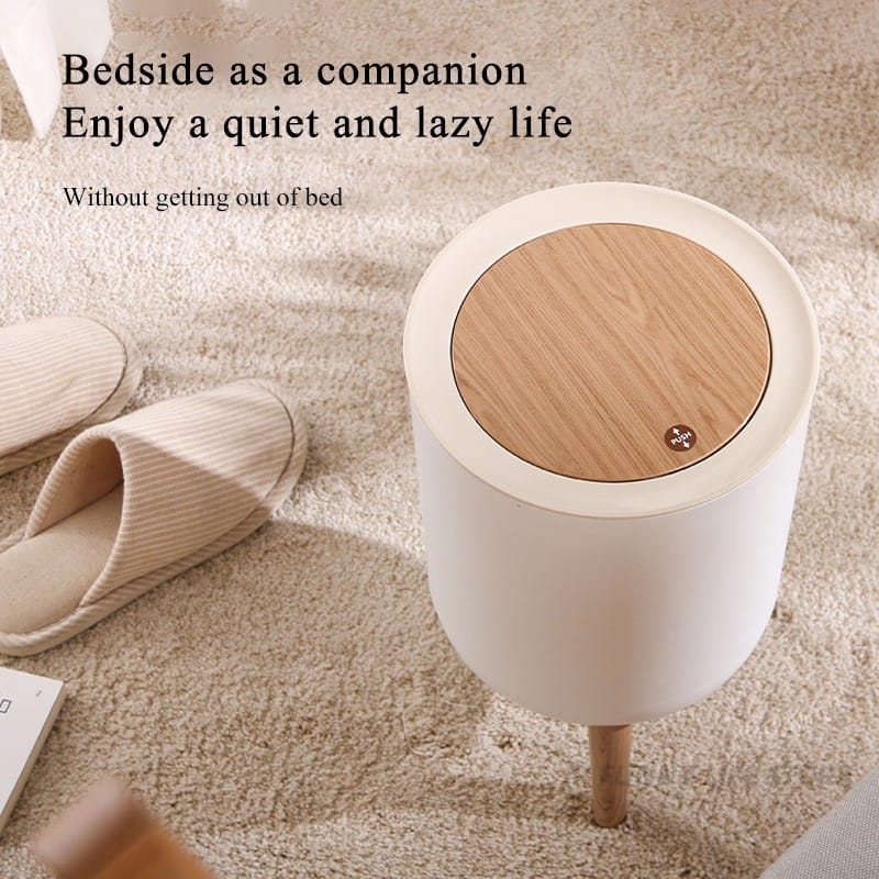 Indoor trash Bin With Wooden Feets-SA2408-108 Bathroom Accessory Sets Apricot