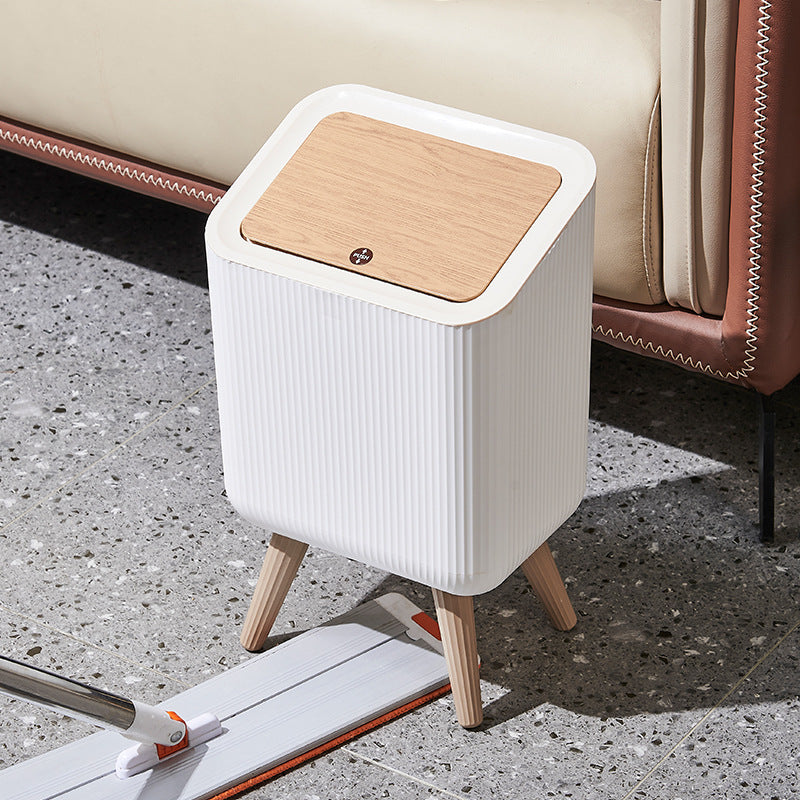 Indoor trash Bin With Wooden Feets-SA2408-109 Bathroom Accessory Sets Apricot
