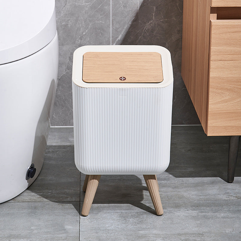 Indoor trash Bin With Wooden Feets-SA2408-109 Bathroom Accessory Sets Apricot