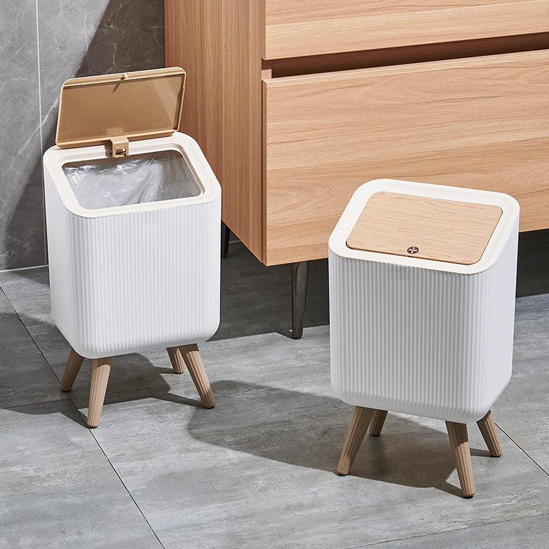 Indoor trash Bin With Wooden Feets-SA2408-109 Bathroom Accessory Sets Apricot