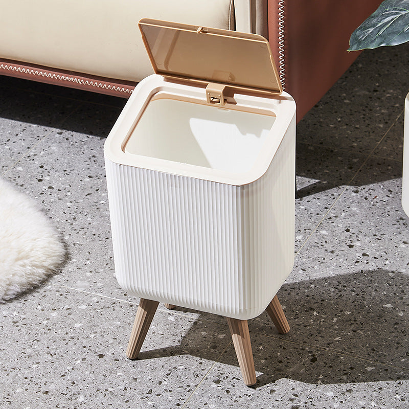 Indoor trash Bin With Wooden Feets-SA2408-109 Bathroom Accessory Sets Apricot