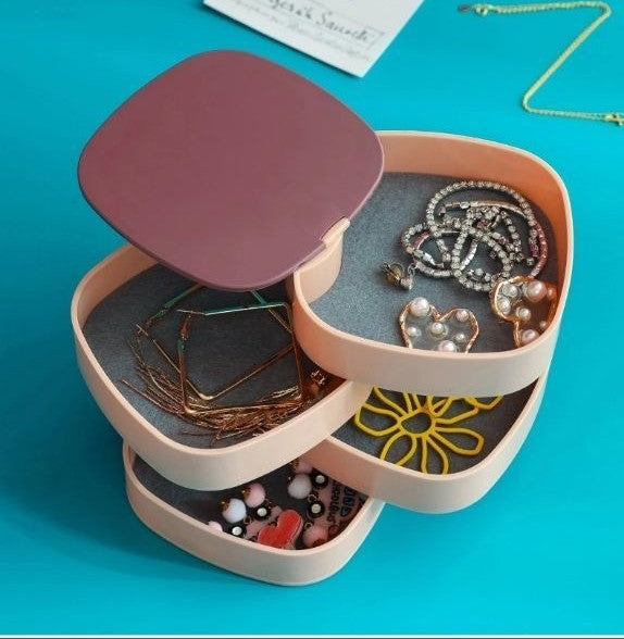360° Rotatable Jewelry Organizer With Mirror-SA2408-190 Cosmetic Organizer Apricot