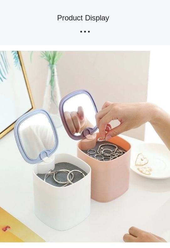 360° Rotatable Jewelry Organizer With Mirror-SA2408-190 Cosmetic Organizer Apricot