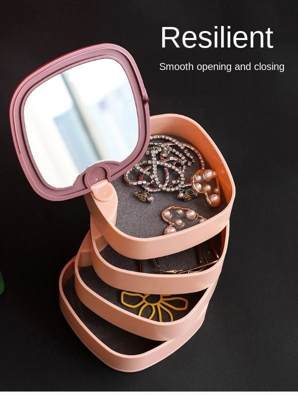360° Rotatable Jewelry Organizer With Mirror-SA2408-190 Cosmetic Organizer Apricot
