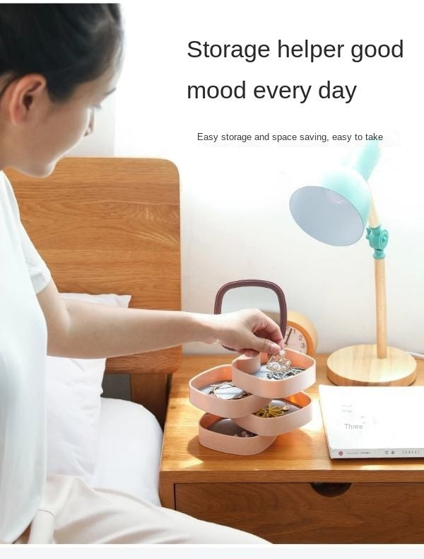 360° Rotatable Jewelry Organizer With Mirror-SA2408-190 Cosmetic Organizer Apricot