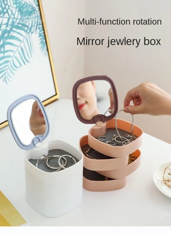 360° Rotatable Jewelry Organizer With Mirror-SA2408-190 Cosmetic Organizer Apricot