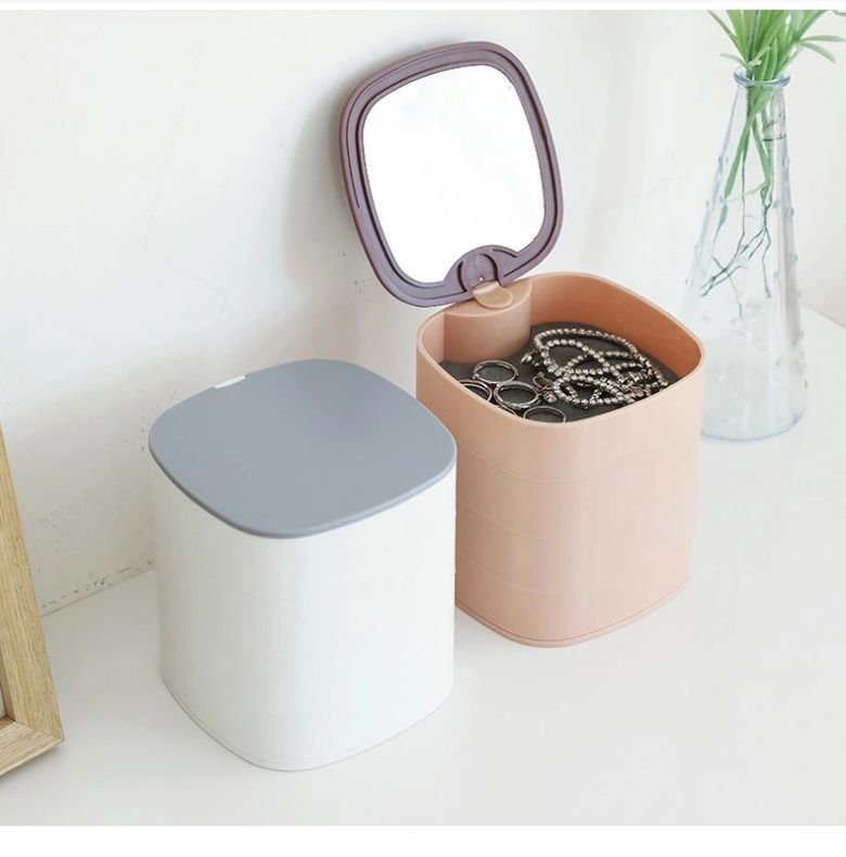 360° Rotatable Jewelry Organizer With Mirror-SA2408-190 Cosmetic Organizer Apricot