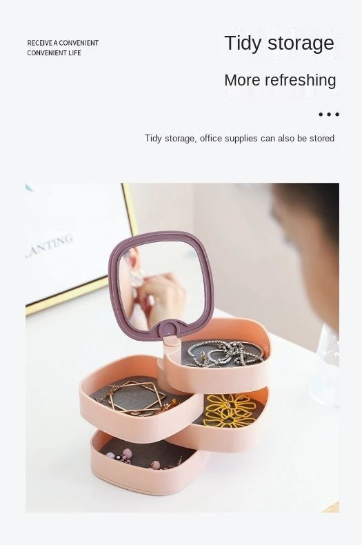 360° Rotatable Jewelry Organizer With Mirror-SA2408-190 Cosmetic Organizer Apricot