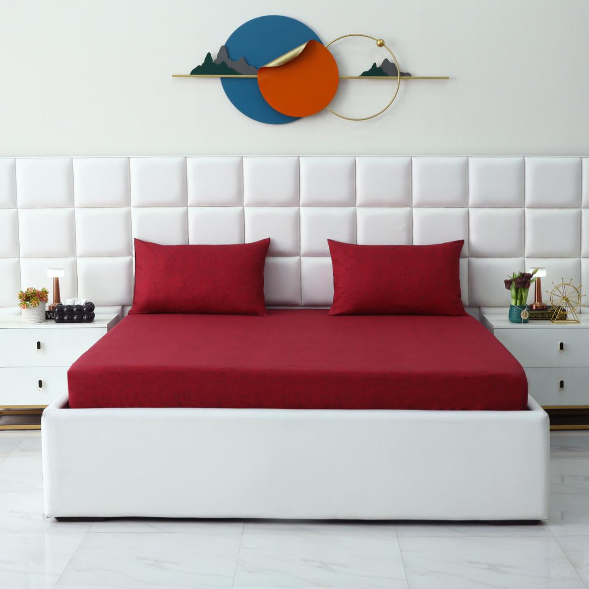 Fitted Bed Sheet-Maroon Texture Fitted Sheets Apricot