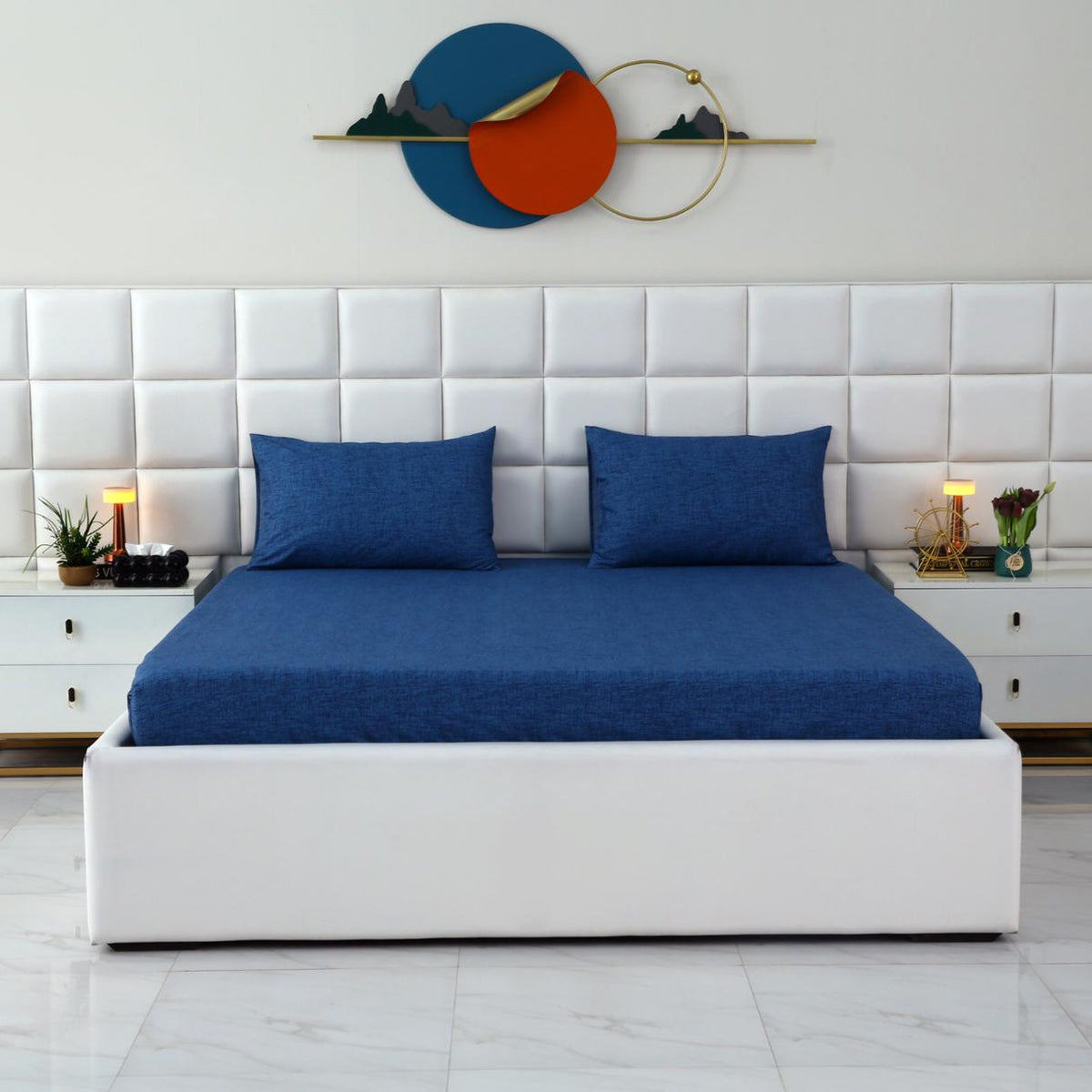 Fitted Bed Sheet-Blue Texture Fitted Sheets Apricot