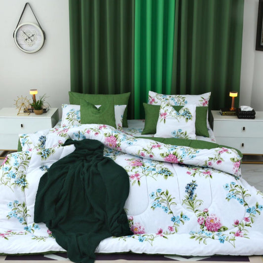 8 PCs Winter Comforter Set-Green Lotus Comforters Apricot