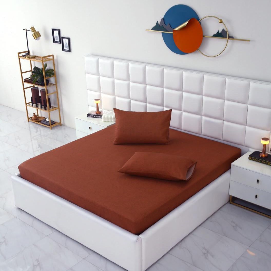 Fitted Bed Sheet-Brown Texture Fitted Sheets Apricot