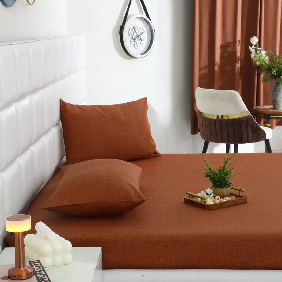 Fitted Bed Sheet-Brown Texture Fitted Sheets Apricot