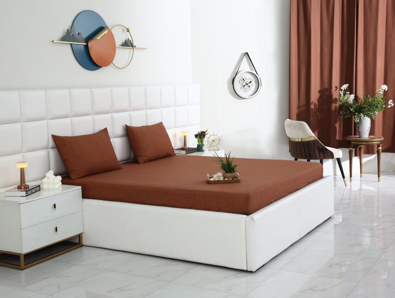 Fitted Bed Sheet-Brown Texture Fitted Sheets Apricot