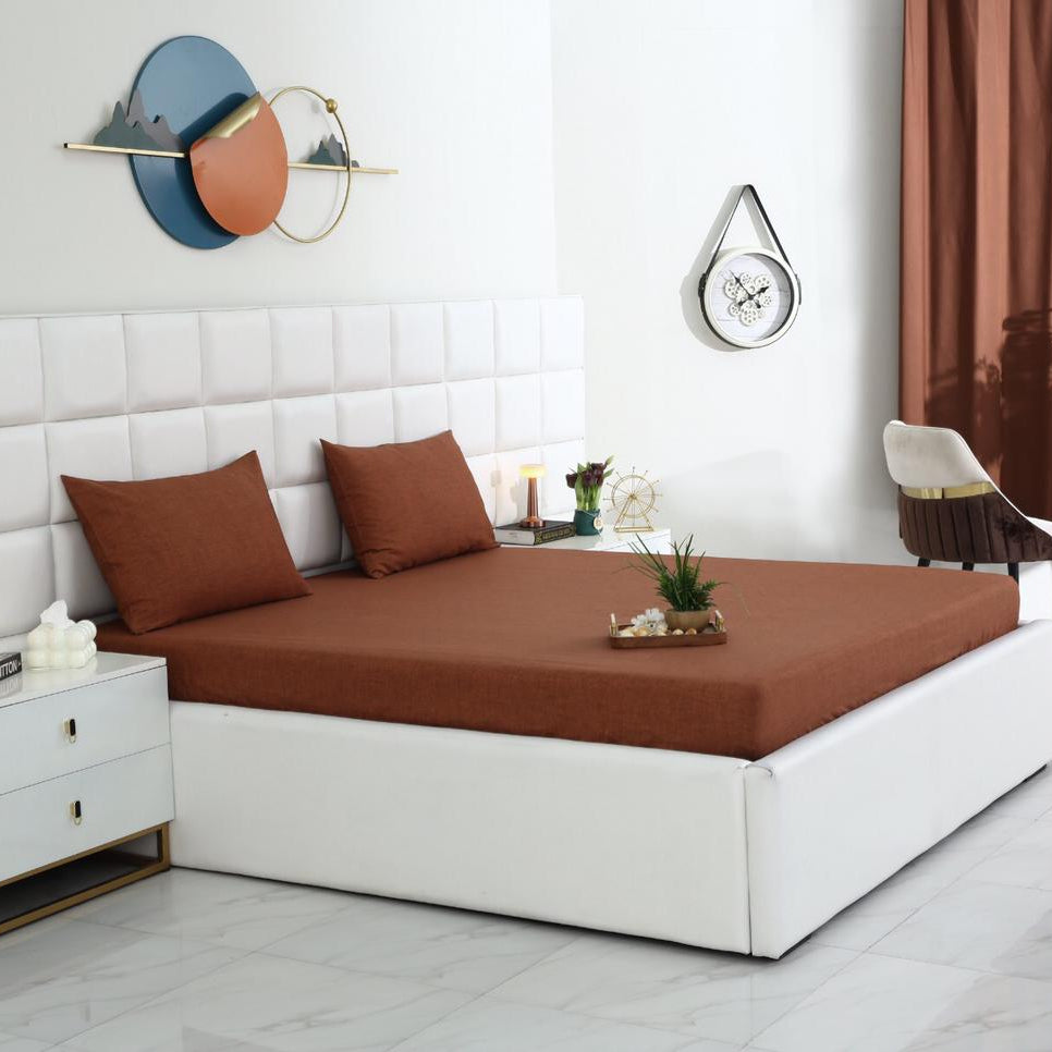 Fitted Bed Sheet-Brown Texture Fitted Sheets Apricot