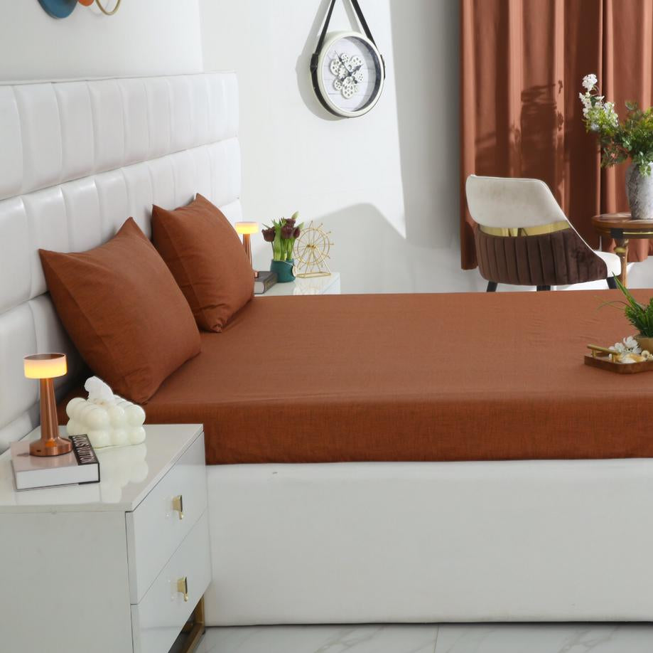 Fitted Bed Sheet-Brown Texture Fitted Sheets Apricot