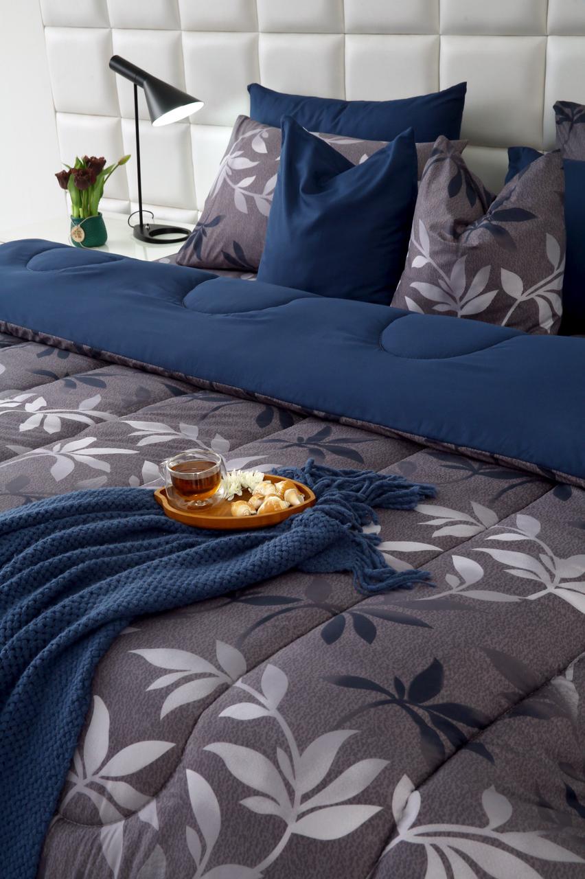 8 PCs Winter Comforter Set-Grey Leaf Comforters Apricot
