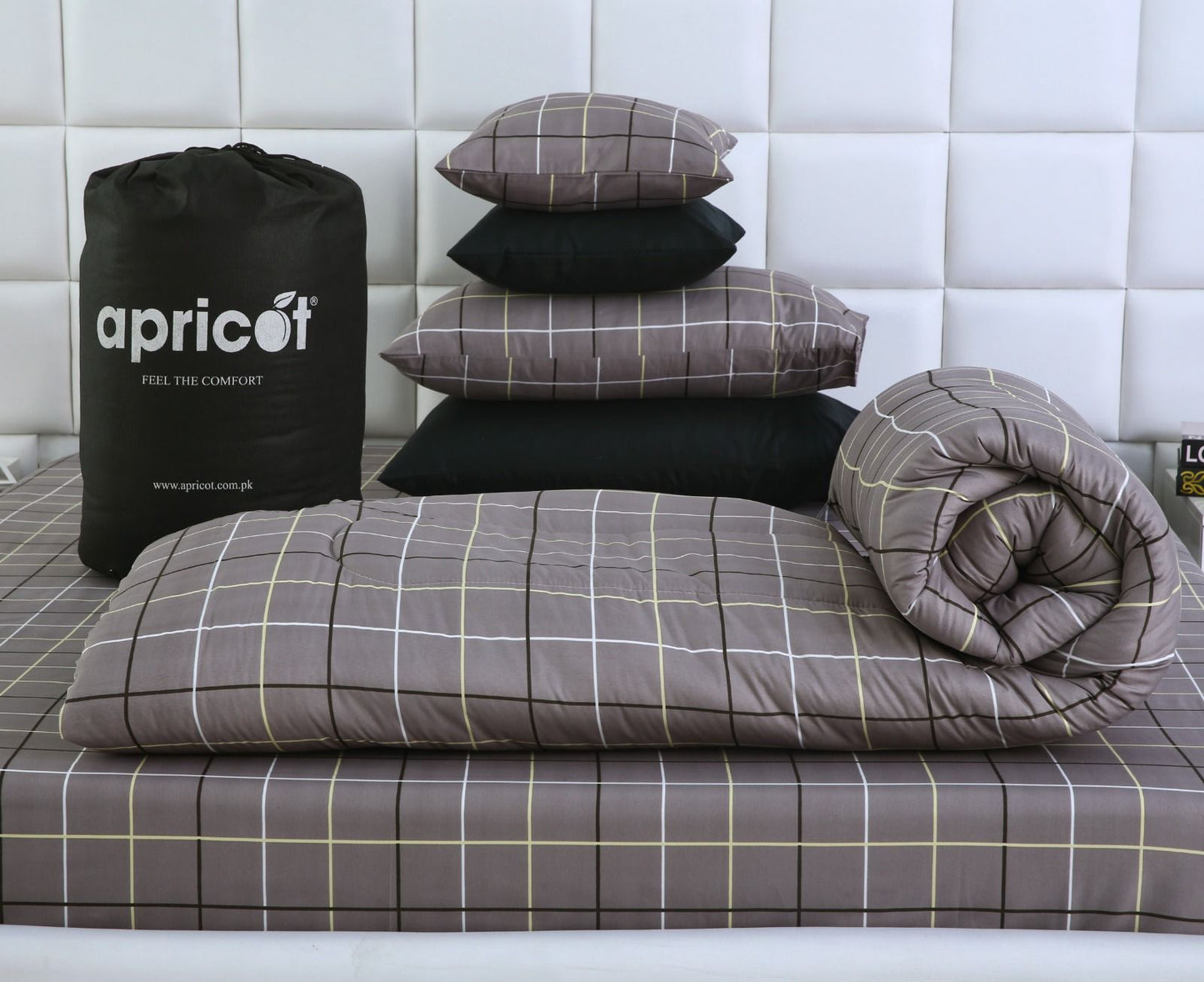 8 PCs Winter Comforter Set-Grey Check