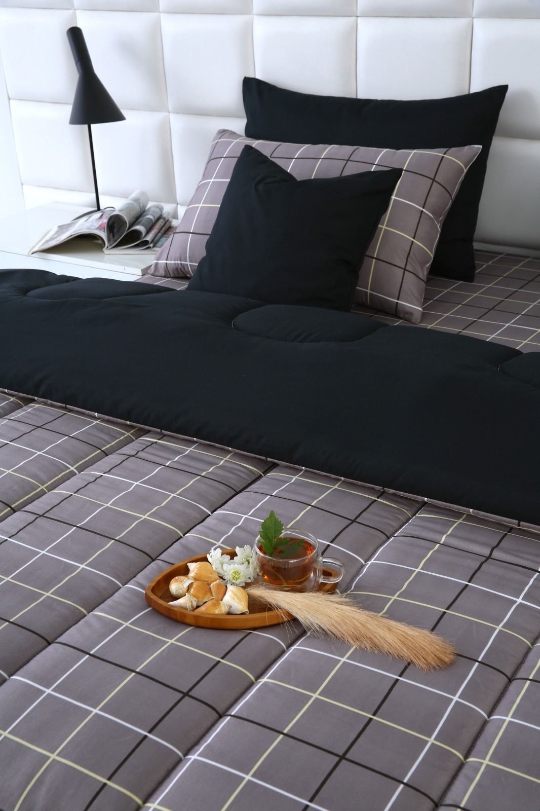 8 PCs Winter Comforter Set-Grey Check