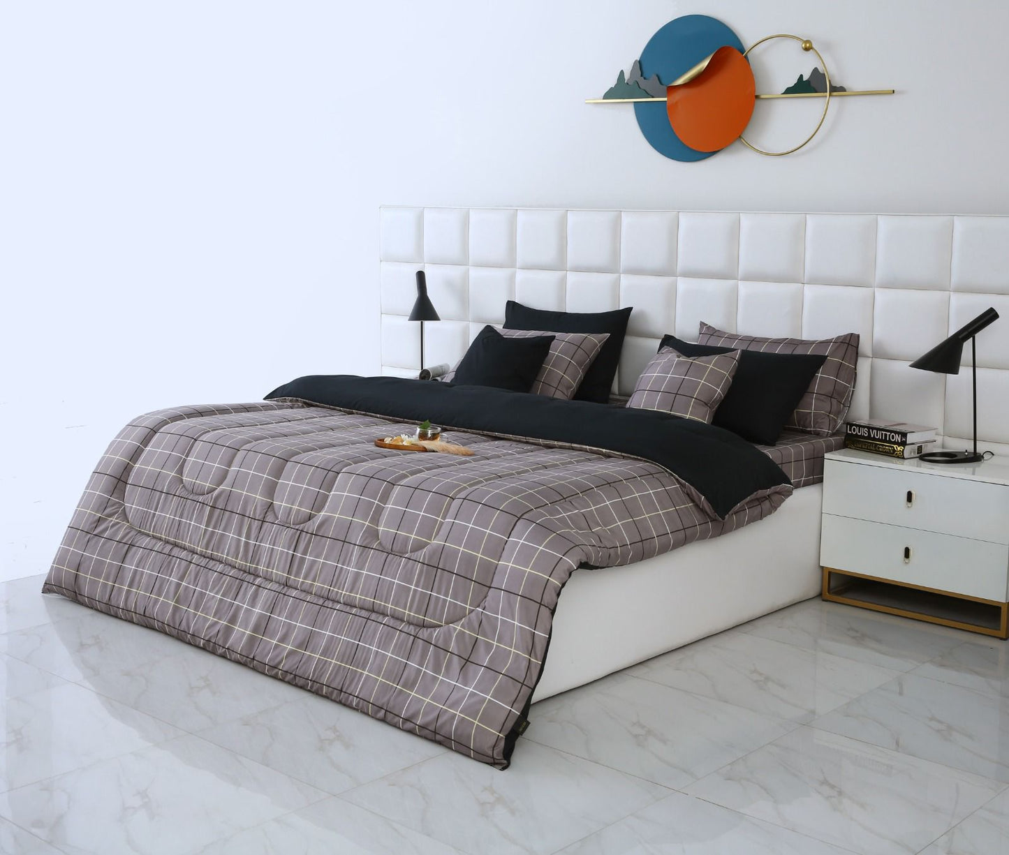 8 PCs Winter Comforter Set-Grey Check