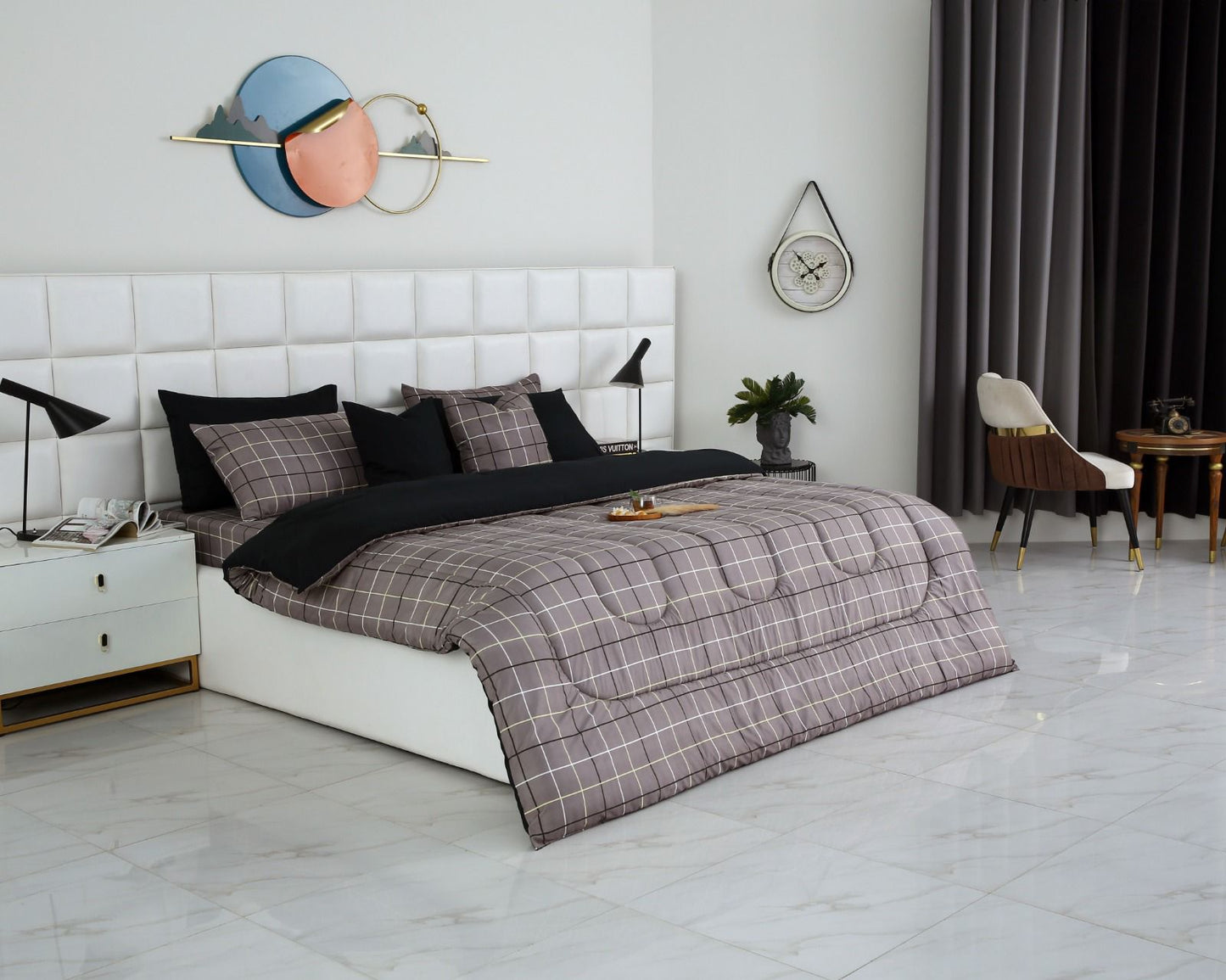 8 PCs Winter Comforter Set-Grey Check